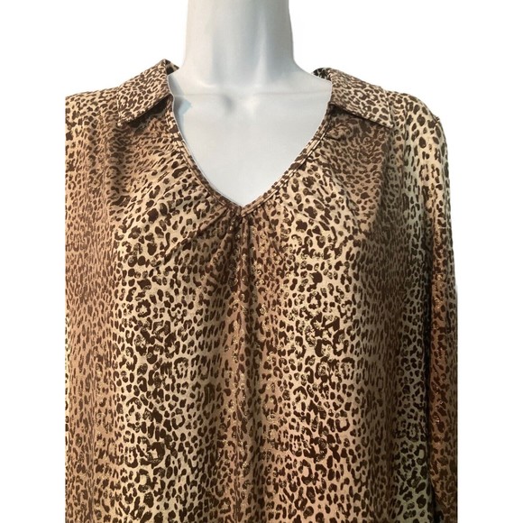 Susan Graver Stretch Tunic Women Sz M Liquid Knit Animal Print V-Neck Top Blouse - Picture 4 of 10